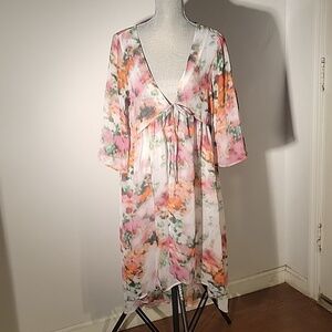 Like Mynded Floral Front Tie, Bell Sleeved Kimono, Size: M